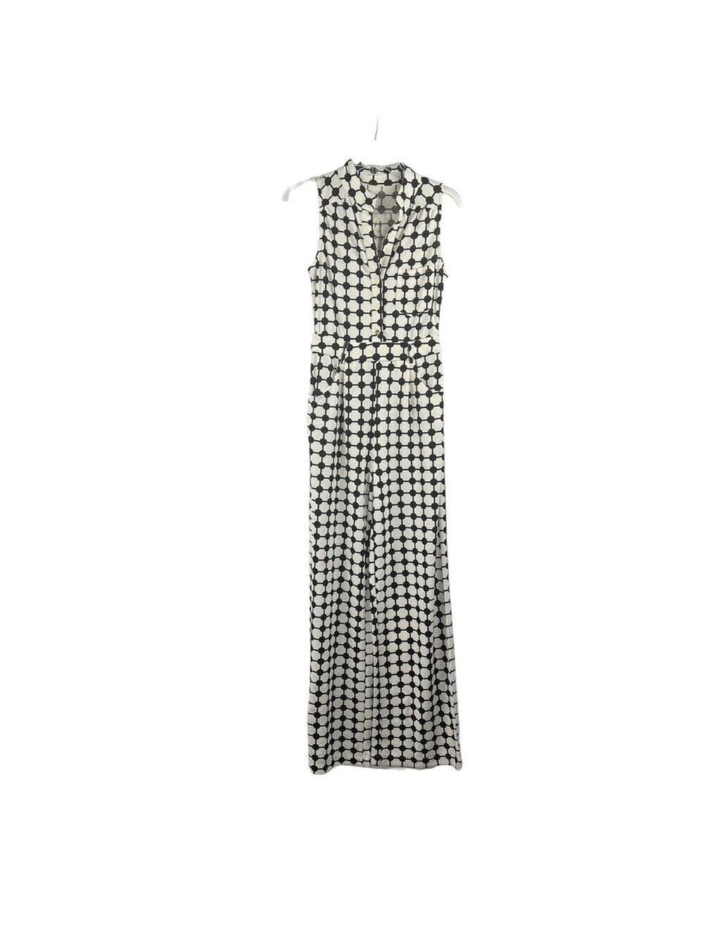 New-shop17 Black/Off White Geometric Print, Wide leg, Sleeveless S Jump Suit SM